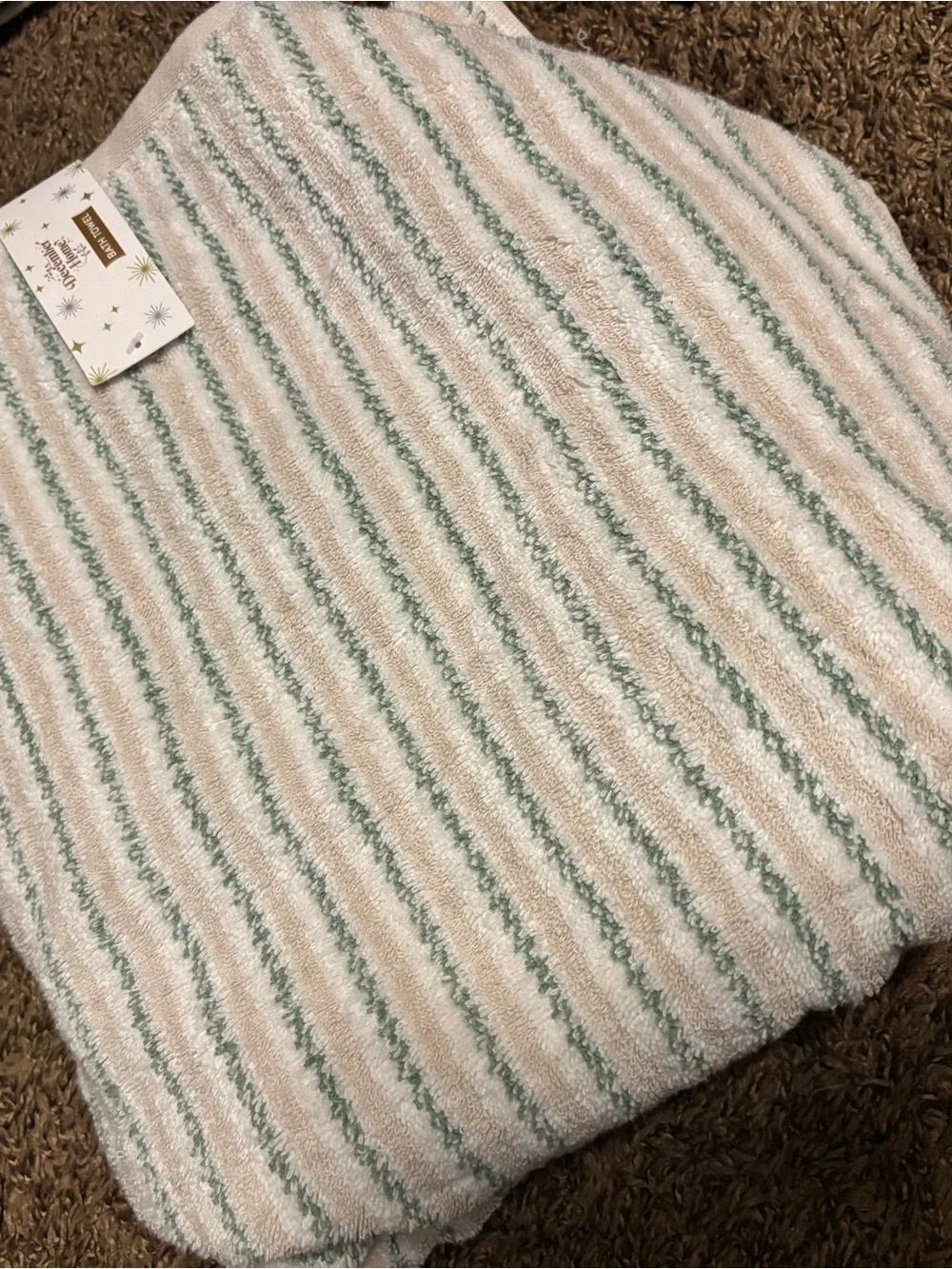 White, Cream, Seafoam Green Bath Towel